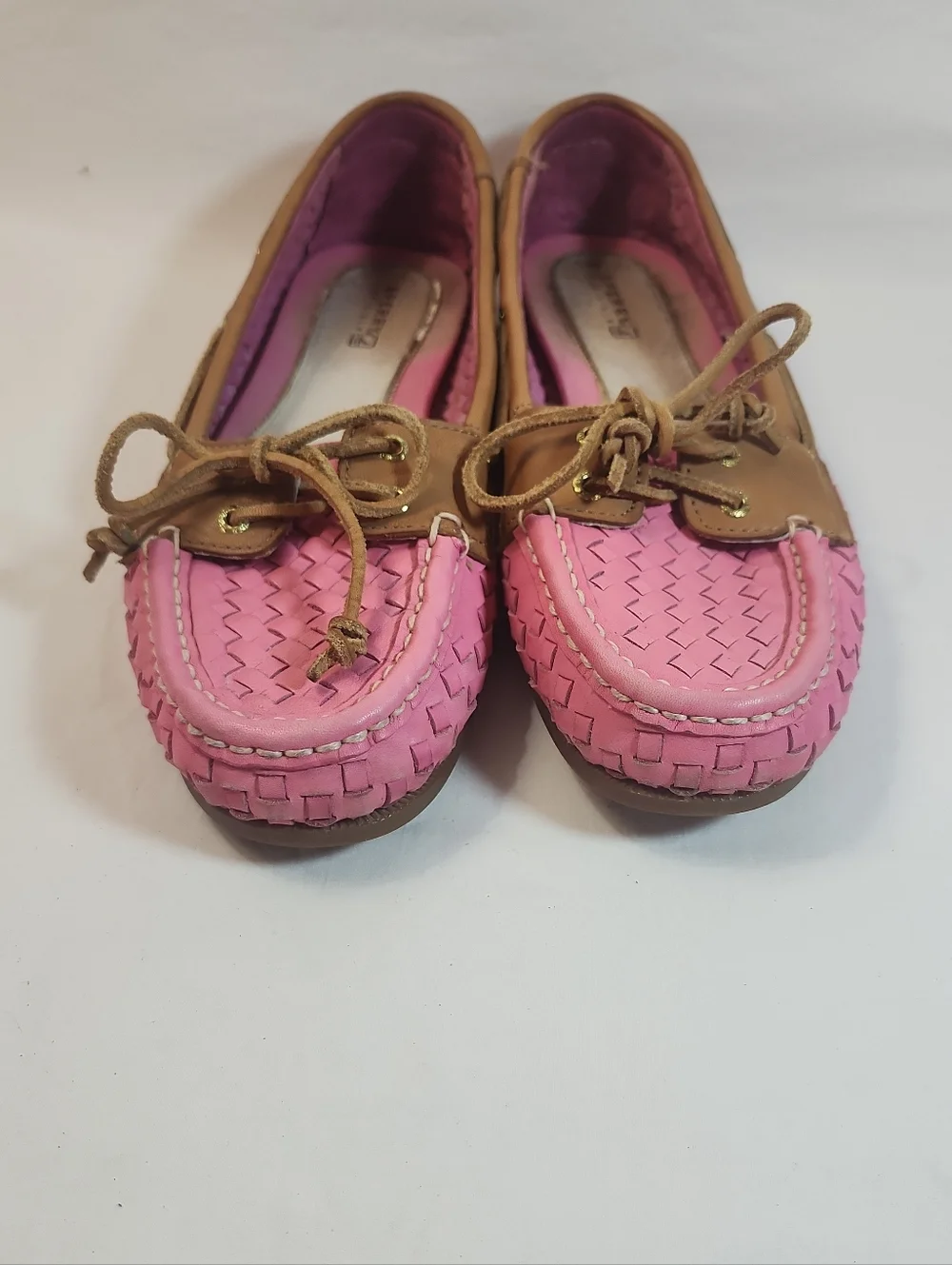 Women's Sperry Top-Sider Audrey Woven Boat Shoe  Pink W Leather Trim Size 9.5 - Picture 8 of 10